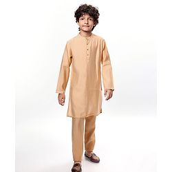 Pine Kids Woven  Full Sleeves Kurta Pyjama Set with Floral Foil Printed  Jacket - Red