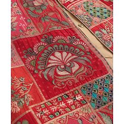 Pine Kids Woven  Full Sleeves Kurta Pyjama Set with Floral Foil Printed  Jacket - Red