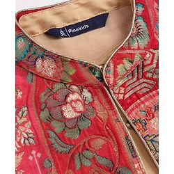 Pine Kids Woven  Full Sleeves Kurta Pyjama Set with Floral Foil Printed  Jacket - Red
