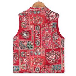 Pine Kids Woven  Full Sleeves Kurta Pyjama Set with Floral Foil Printed  Jacket - Red