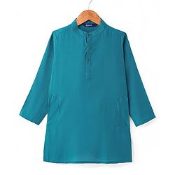 Pine Kids Woven Full Sleeves Solid Kurta Pyjama Set with Floral Embroidered Jacket - Teal Blue