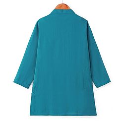 Pine Kids Woven Full Sleeves Solid Kurta Pyjama Set with Floral Embroidered Jacket - Teal Blue