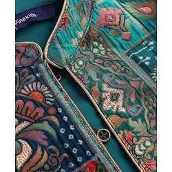 Pine Kids Woven Full Sleeves Solid Kurta Pyjama Set with Floral Embroidered Jacket - Teal Blue