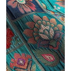 Pine Kids Woven Full Sleeves Solid Kurta Pyjama Set with Floral Embroidered Jacket - Teal Blue