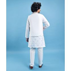 Pine Kids Woven Full Sleeves Kurta Pyjama Set with Sequin Embroidered Jacket - White