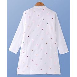 Pine Kids Woven Full Sleeves Kurta Pyjama Set with Sequin Embroidered Jacket - White