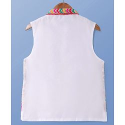 Pine Kids Woven Full Sleeves Kurta Pyjama Set with Sequin Embroidered Jacket - White