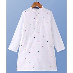 Pine Kids Woven Full Sleeves Kurta Pyjama Set with Sequin Embroidered Jacket - White