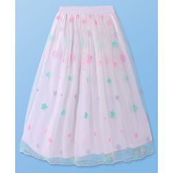 Pine Kids Woven Half sleeves Sequinned Floral Embroidered Choli Lahenga Set With Dupatta - Baby Pink