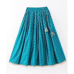 Pine Kids Woven Sleeveless Halter Neck Floral Embroidered Choli Lahenga Set with Dupatta- Teal Blue