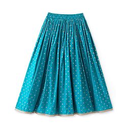 Pine Kids Woven Sleeveless Halter Neck Floral Embroidered Choli Lahenga Set with Dupatta- Teal Blue