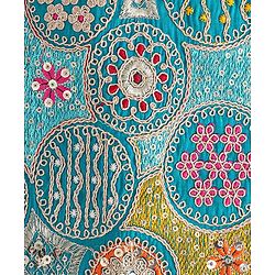 Pine Kids Woven Sleeveless Halter Neck Floral Embroidered Choli Lahenga Set with Dupatta- Teal Blue