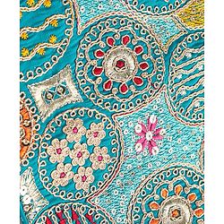 Pine Kids Woven Sleeveless Halter Neck Floral Embroidered Choli Lahenga Set with Dupatta- Teal Blue