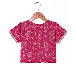 Pine Kids Woven Half Sleeves Choli Lehenga & Dupatta Set with Sequin Embroidery - Pink