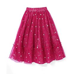 Pine Kids Woven Half Sleeves Choli Lehenga & Dupatta Set with Sequin Embroidery - Pink