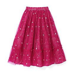 Pine Kids Woven Half Sleeves Choli Lehenga & Dupatta Set with Sequin Embroidery - Pink