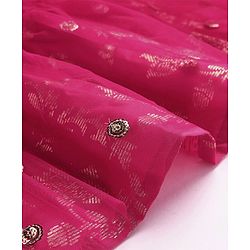 Pine Kids Woven Half Sleeves Choli Lehenga & Dupatta Set with Sequin Embroidery - Pink
