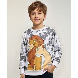 Pine Kids Disney Terry Knitted Full Raglan Sleeves Tie & Dye Oversized Sweatshirt With Lion King Print - White