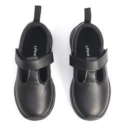 Pine Kids Textured School Shoes with Velcro Closure - Black