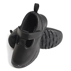 Pine Kids Textured School Shoes with Velcro Closure - Black