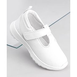 Pine Kids Textured School Shoes with Velcro Closure - White