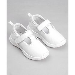 Pine Kids Textured School Shoes with Velcro Closure - White