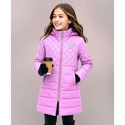 Pine Kids Woven Full Sleeves High Neck Padded Quilted Jacket with Butterfly Patch Detailing - Mauve
