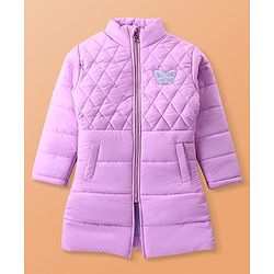 Pine Kids Woven Full Sleeves High Neck Padded Quilted Jacket with Butterfly Patch Detailing - Mauve