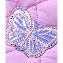 Pine Kids Woven Full Sleeves High Neck Padded Quilted Jacket with Butterfly Patch Detailing - Mauve