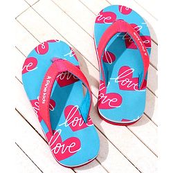 Pine Kids Heart Printed Slip On Flip Flops - Aqua Blue