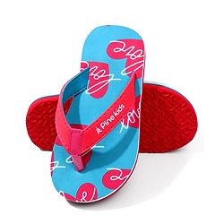 Pine Kids Heart Printed Slip On Flip Flops - Aqua Blue