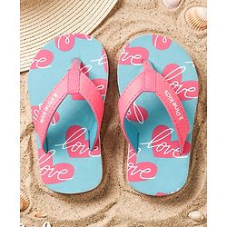 Pine Kids Heart Printed Slip On Flip Flops - Aqua Blue