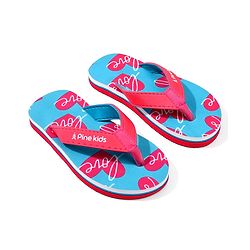 Pine Kids Heart Printed Slip On Flip Flops - Aqua Blue