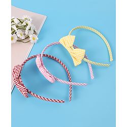 Pine Kids Hair Bands Bow Applique with Checks Free Size Pack of 3 - Red Pink & Yellow