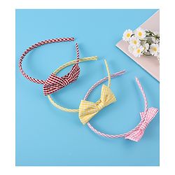 Pine Kids Hair Bands Bow Applique with Checks Free Size Pack of 3 - Red Pink & Yellow