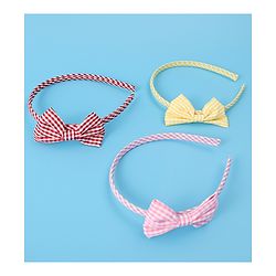 Pine Kids Hair Bands Bow Applique with Checks Free Size Pack of 3 - Red Pink & Yellow