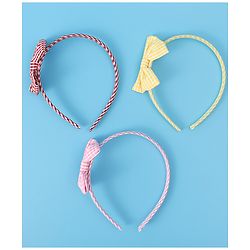 Pine Kids Hair Bands Bow Applique with Checks Free Size Pack of 3 - Red Pink & Yellow