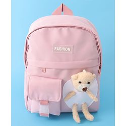 Pine Kids Fashion Backpack With Bear Applique - Pink