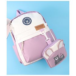 Pine Kids Bear Print Fashion Backpack With a Pouch -Purple