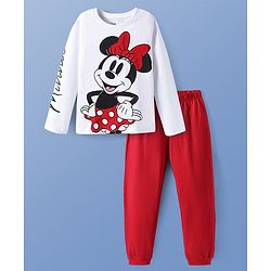 Pine Kids Disney Single Jersey Knit Full Sleeves  Night Suit With Minnie Mouse Graphics - Red & White