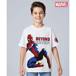 Pine Kids Marvel Single Jersey Knit Half Sleeves T-Shirt With Spiderman Graphics - White