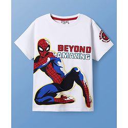 Pine Kids Marvel Single Jersey Knit Half Sleeves T-Shirt With Spiderman Graphics - White
