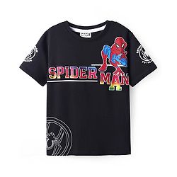 Pine Kids Marvel Single Jersey Knit Half Sleeves T-Shirt With Spiderman Graphics - Black