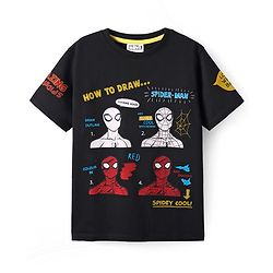 Pine Kids Marvel Single Jersey Knit Half Sleeves T-Shirt With Spiderman Graphics - Black