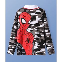 Pine Kids Marvel Single Jersey Knit Full Sleeves Polo T-Shirt with Camouflage Print Front & Back Spiderman Graphics - Grey Black & White