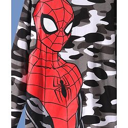 Pine Kids Marvel Single Jersey Knit Full Sleeves Polo T-Shirt with Camouflage Print Front & Back Spiderman Graphics - Grey Black & White