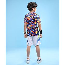 Pine Active Half Sleeves Camouflage Printed T-Shirt - Purple Blue & Yellow