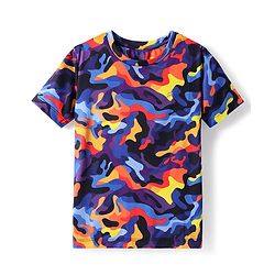 Pine Active Half Sleeves Camouflage Printed T-Shirt - Purple Blue & Yellow