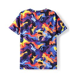Pine Active Half Sleeves Camouflage Printed T-Shirt - Purple Blue & Yellow
