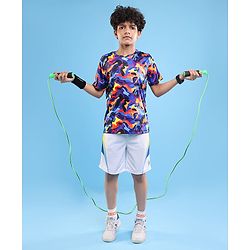 Pine Active Half Sleeves Camouflage Printed T-Shirt - Purple Blue & Yellow